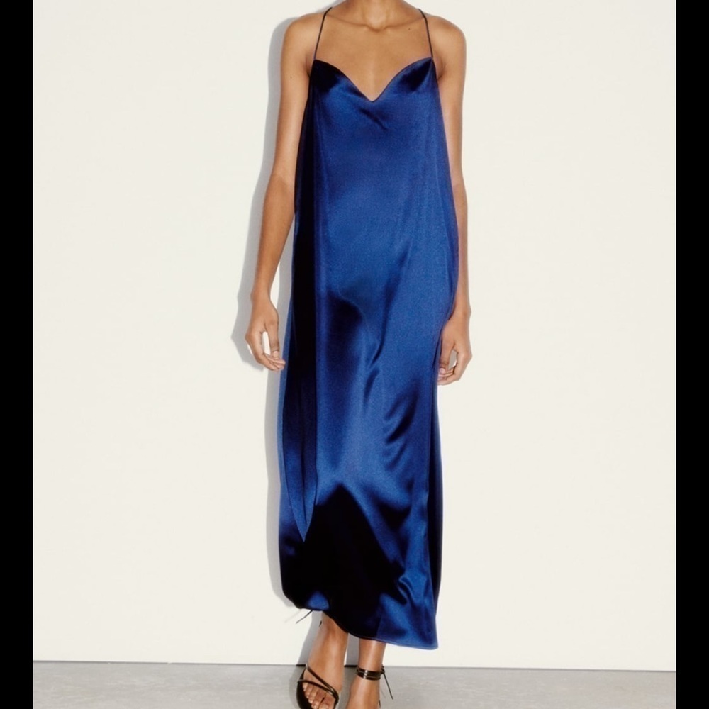 Zara Midnight Blue Jewel Strap Slip Dress - Picture 2 of 11